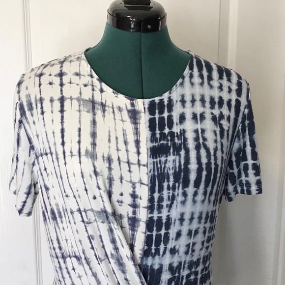 DKNY White and Blue Patterned Colour Blocked Top M - Picture 4 of 14